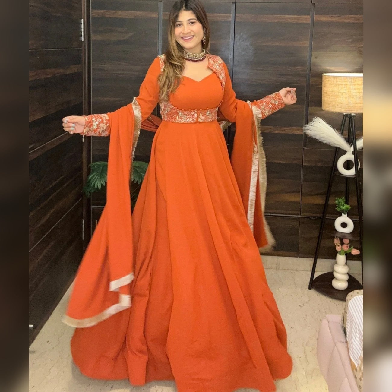 Designer Maxi Anarkali Suit with Koti, Pant & Dupatta
