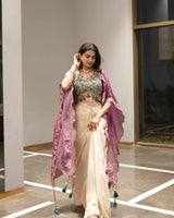 Designer Draped Skirt Set with Tube Blouse & Chiffon Shrug | Sequin Embroidery Indo Western Outfit