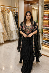 Designer 3-Piece Indo-Western Set – Shrug, Dhoti & Blouse with Sequence Embroidery & Tassels