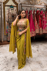 Designer 3-Piece Indo-Western Set – Shrug, Dhoti & Blouse with Sequence Embroidery & Tassels