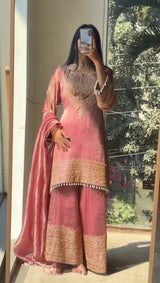 Cording Sequence Embroidered Crunchy Plazzo Set