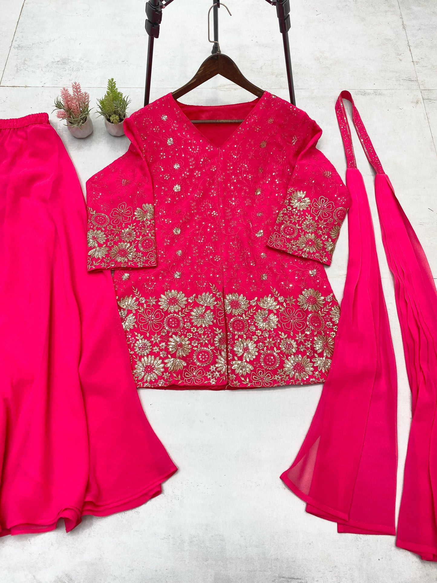Stunning Georgette Pink Color Sharara Suit