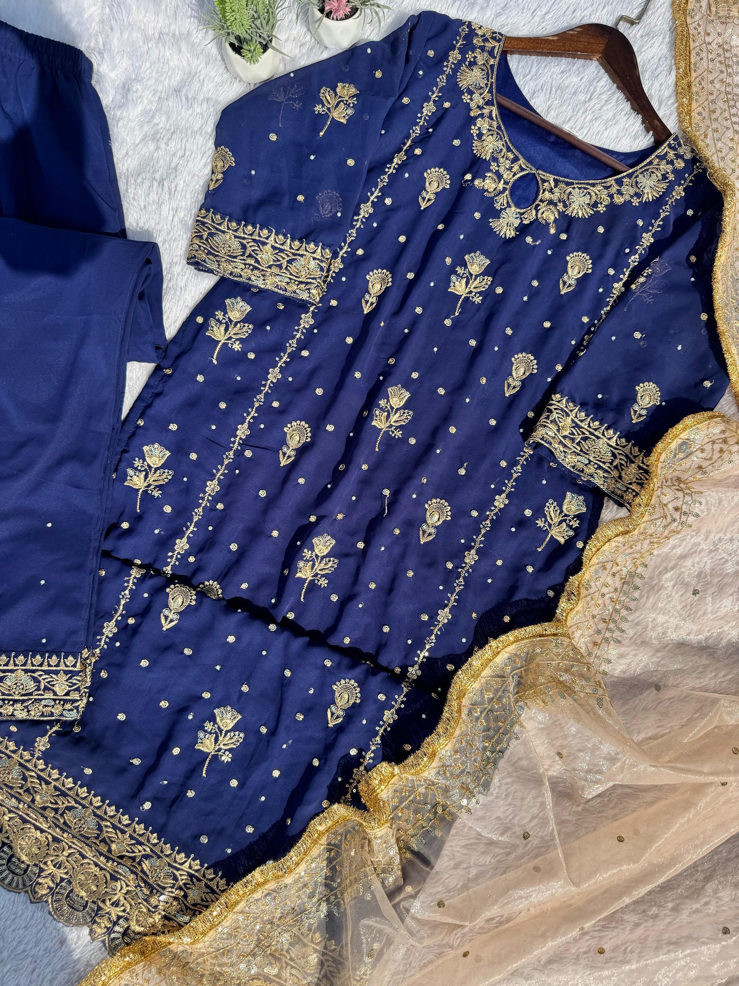 Outstanding Georgette Navy Blue Color Salwar Suit