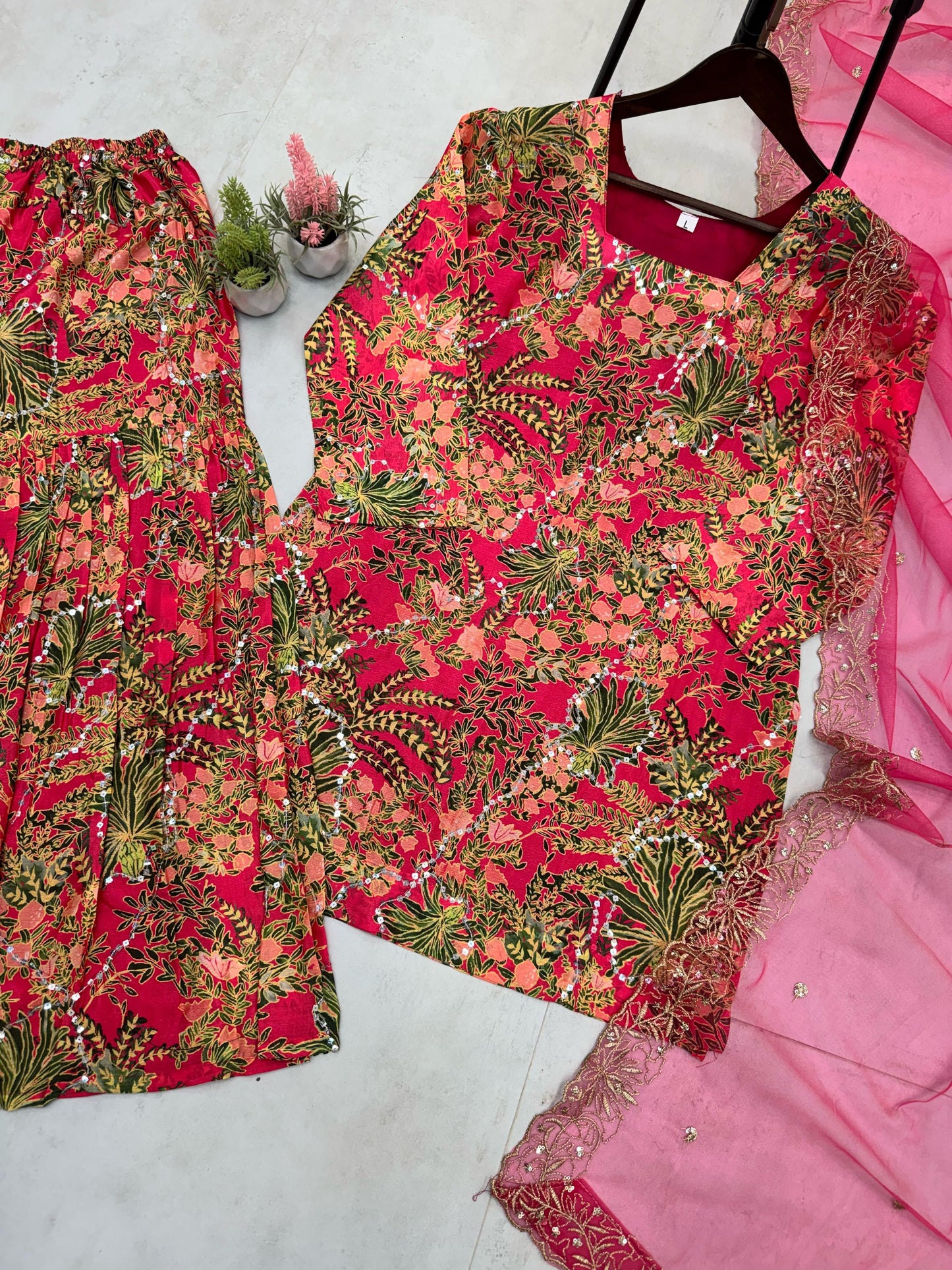 Precious Embroidery Work Multicolor Sharara Suit