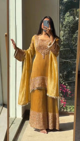 Cording Sequence Embroidered Crunchy Plazzo Set