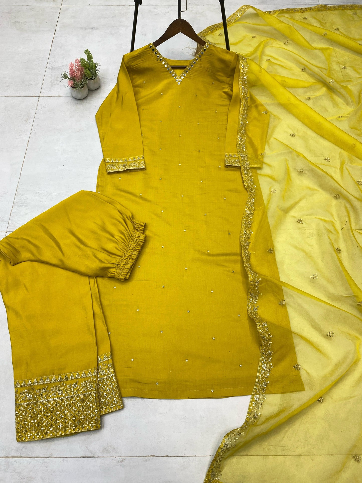 Unique Roman Silk Yellow Color Salwar Suit