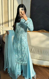 Pearl-Embroidered Sequin Palazzo Set