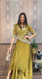Trendy Sequence Work Mehndi Color Top With Skirt