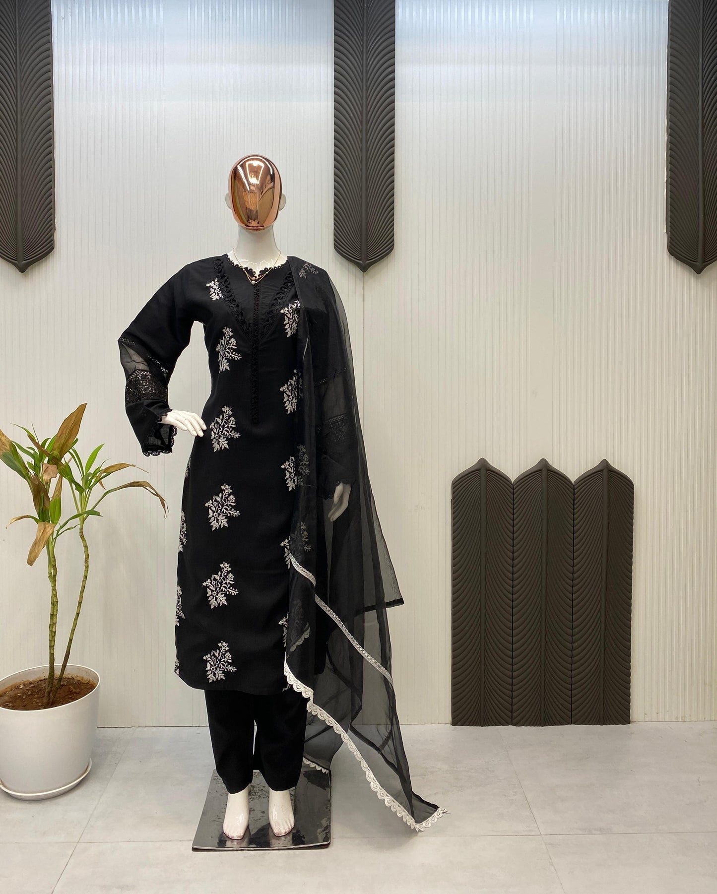 Trendy Peach Color Embroidery Work Straight Salwar Suit