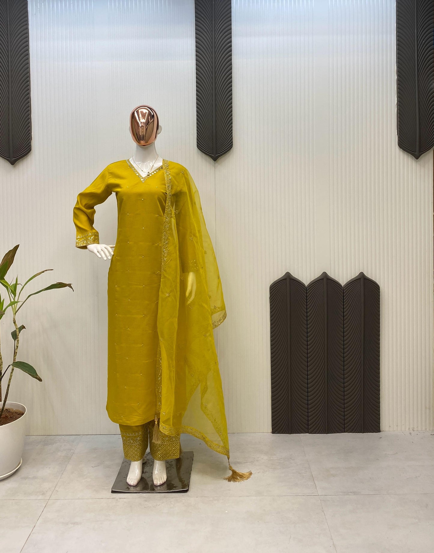 Unique Roman Silk Yellow Color Salwar Suit