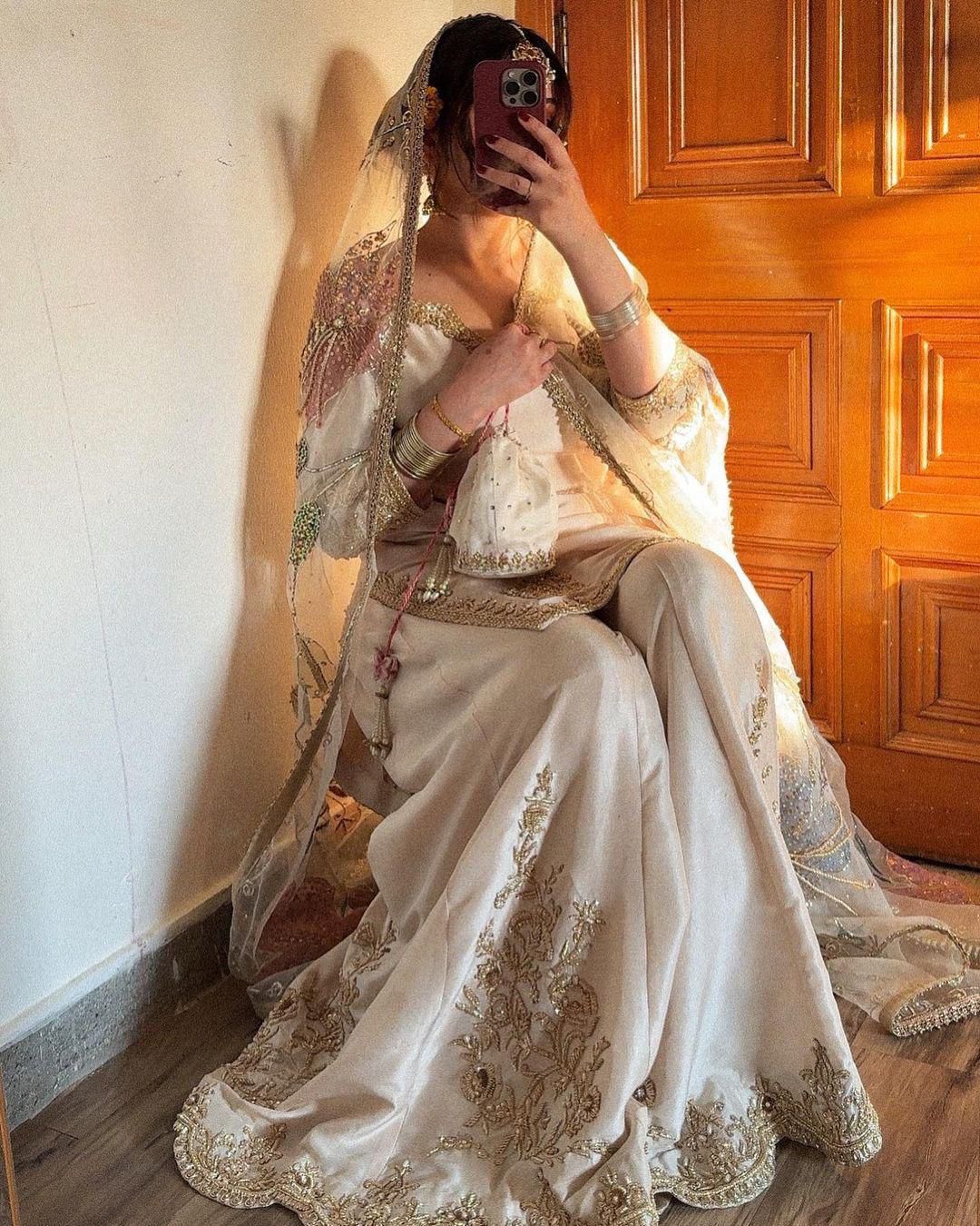 Unique Chinon Embroidery Work White Color Sharara Suit