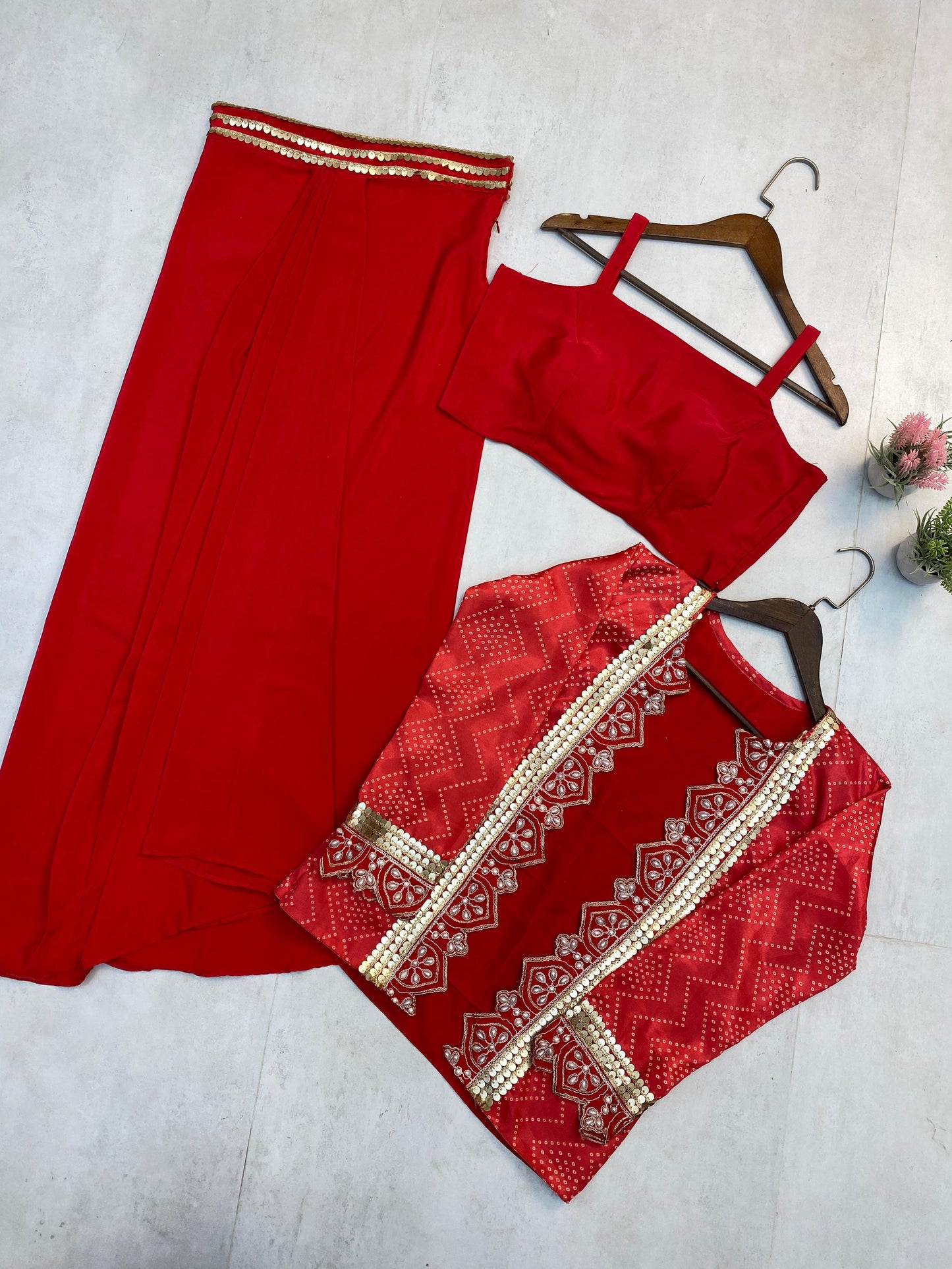 Ravishing Embroidery With Moti Work Red Color Dhoti Suit With Koti