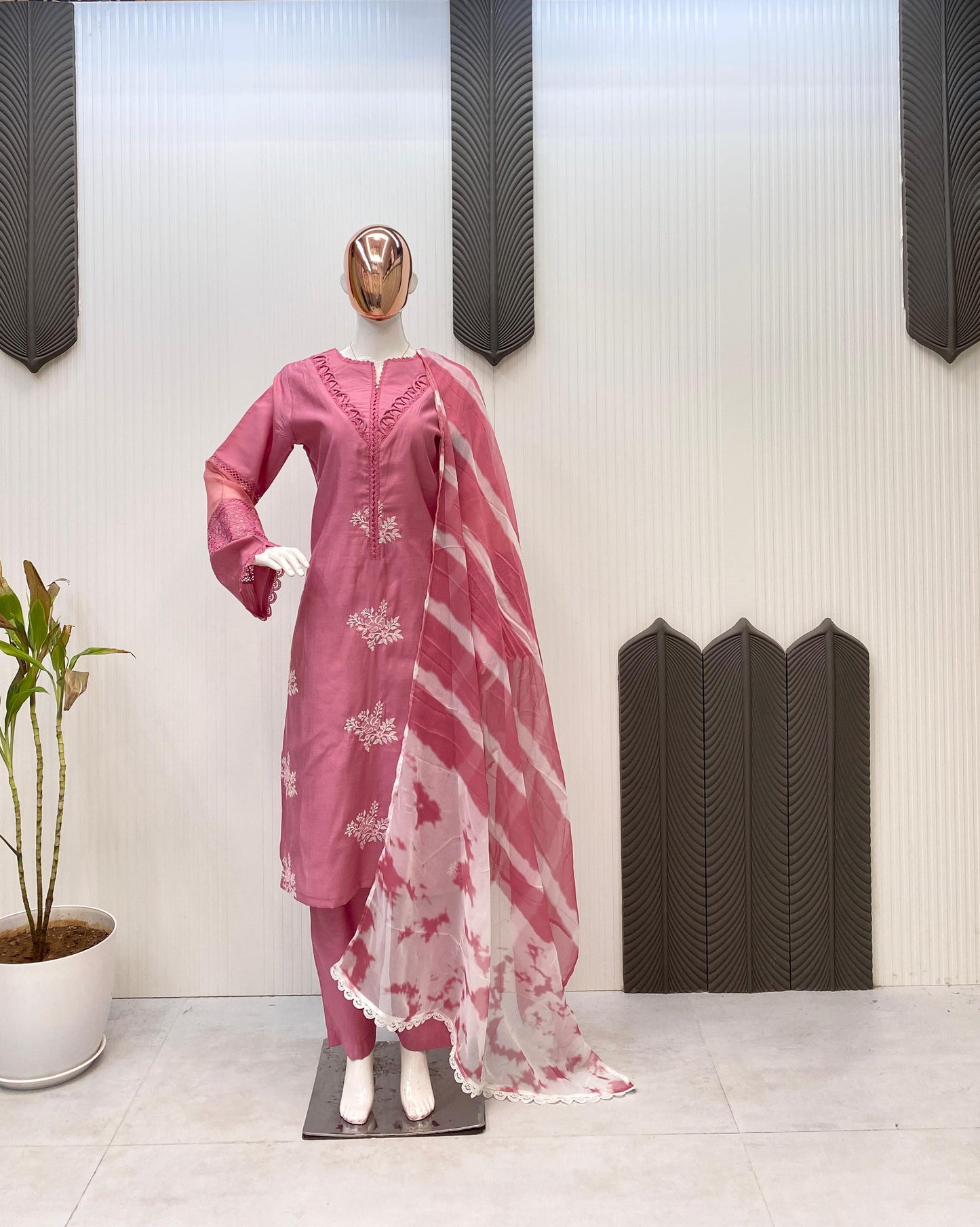 Classy Roman Silk Pink Color Salwar Suit