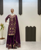 Embroidery Work Wine Color Chinon Palazzo Suit