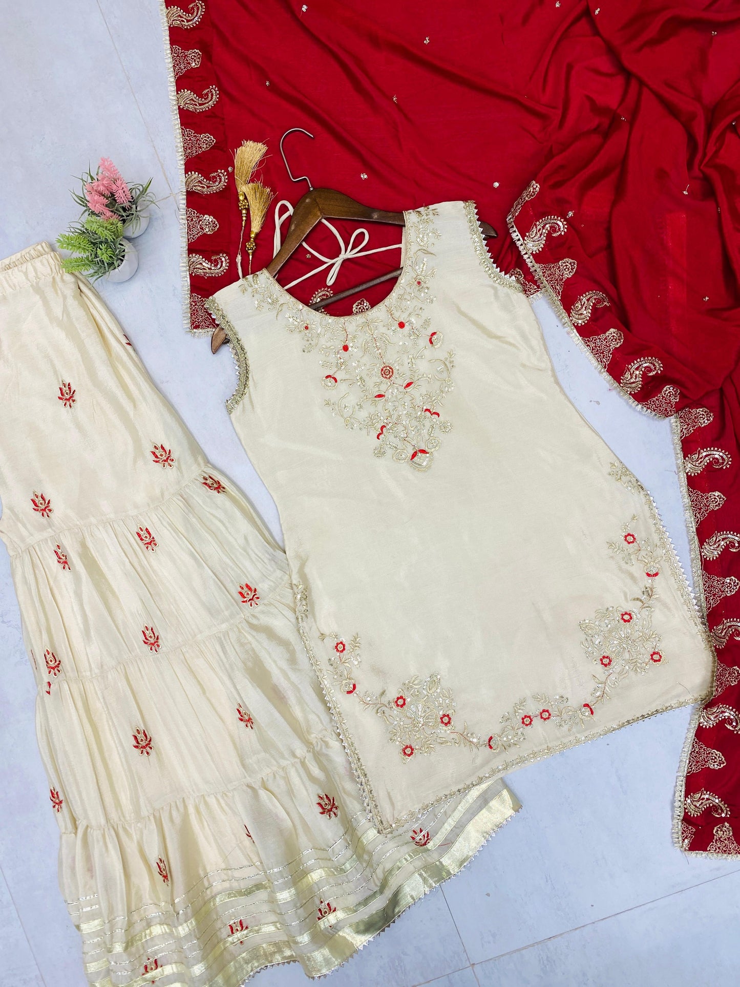 Embroidered Cream Color Elegant Sharara Suit