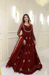 Exclusive Sequin Embroidered Georgette Gown with Dupatta | Party & Wedding Wear