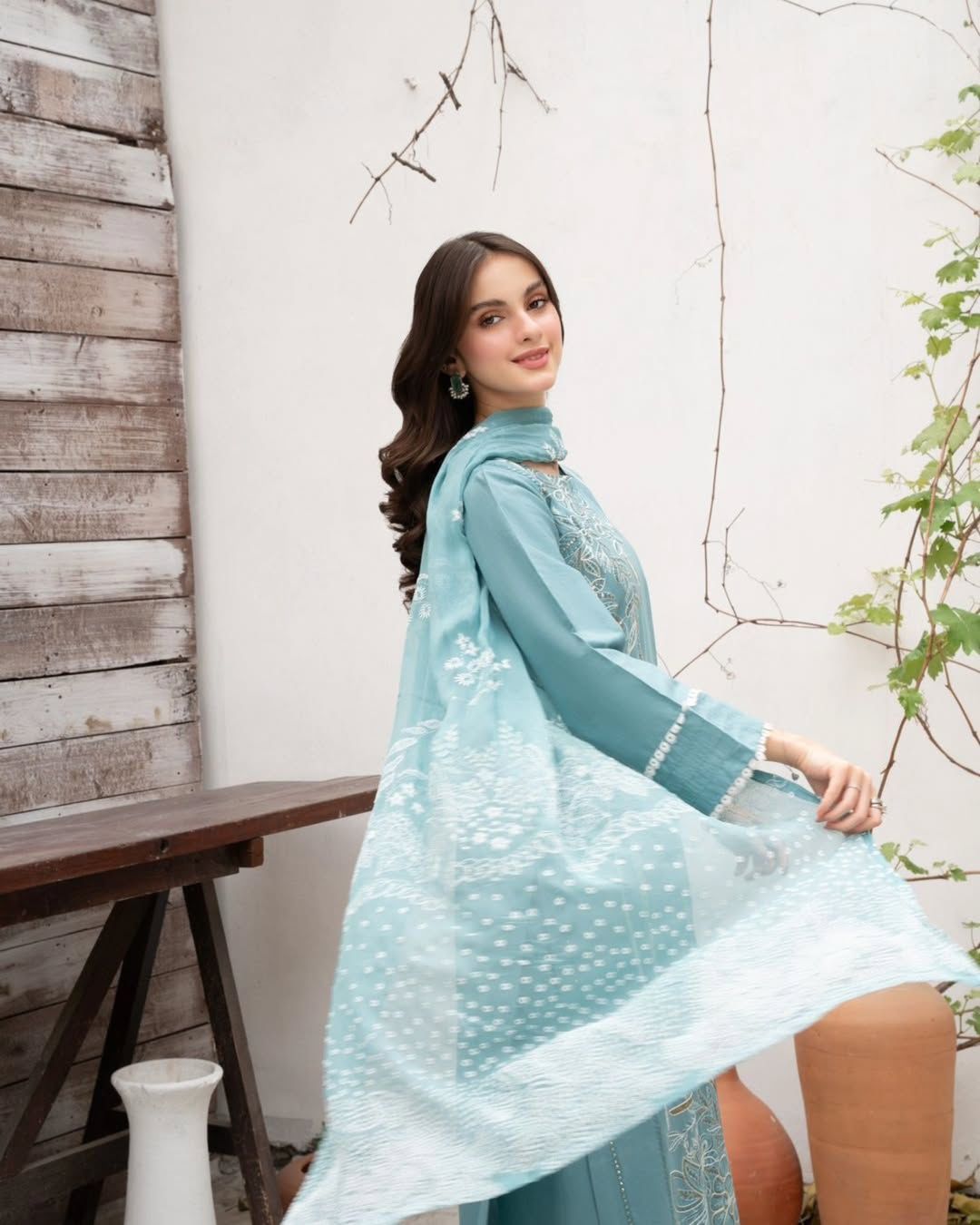Alluring Sky Blue Roman Silk Sequence Work Palazzo Suit