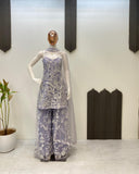 Adorable Embroidery Work Lavender Color Palazzo Suit