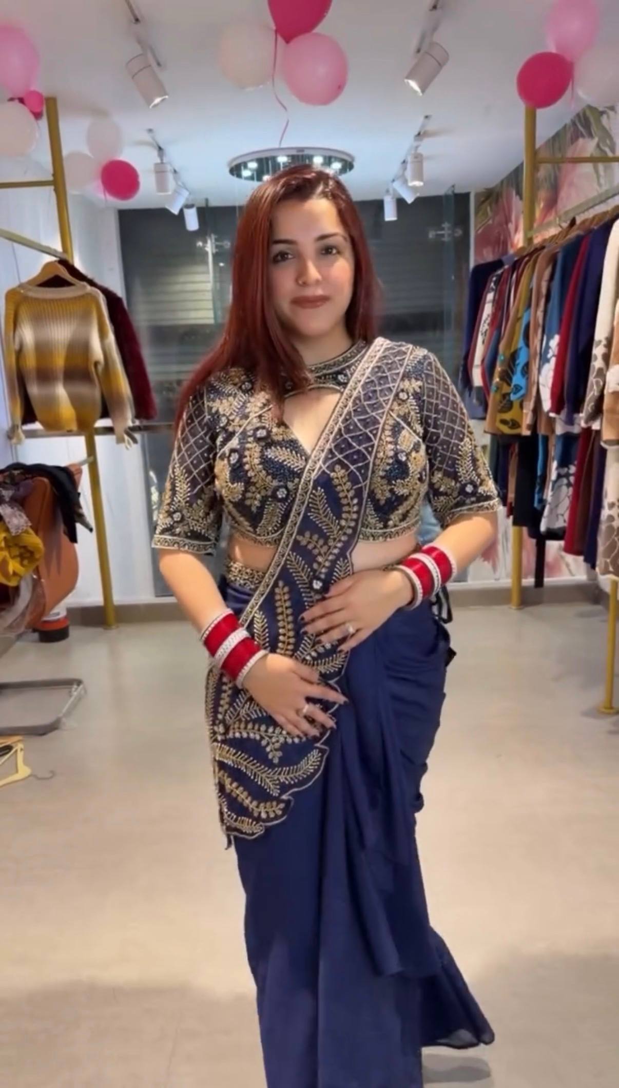 Aarika Bead-Embroidered Rangoli Silk Pre-Stitched Saree with Blouse and Belt