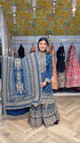Gorgeous Blue Color Mirror Work Sharara Suit