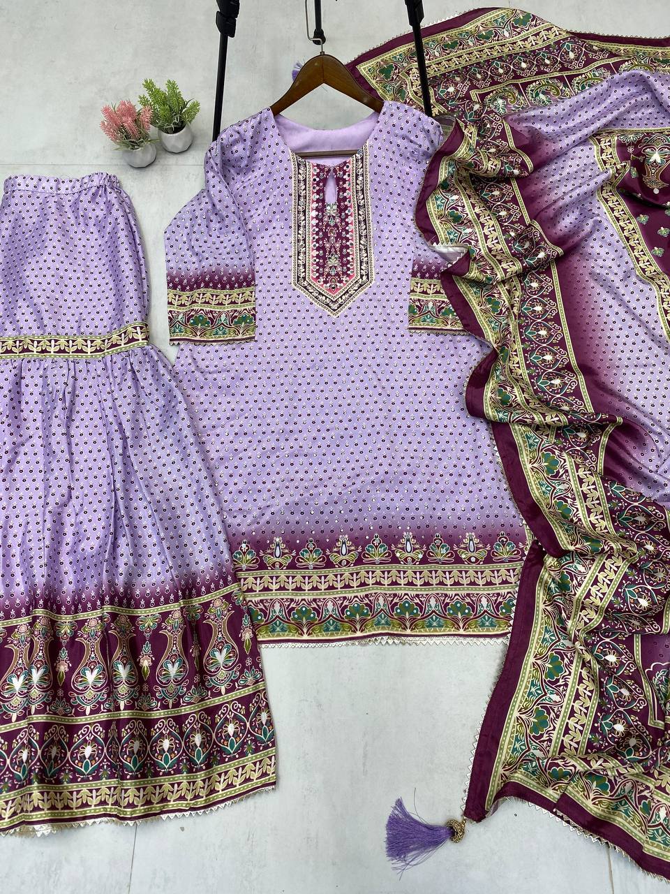 Gorgeous Blue Color Mirror Work Sharara Suit