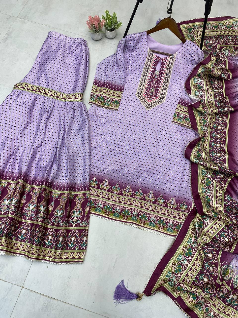 Gorgeous Blue Color Mirror Work Sharara Suit