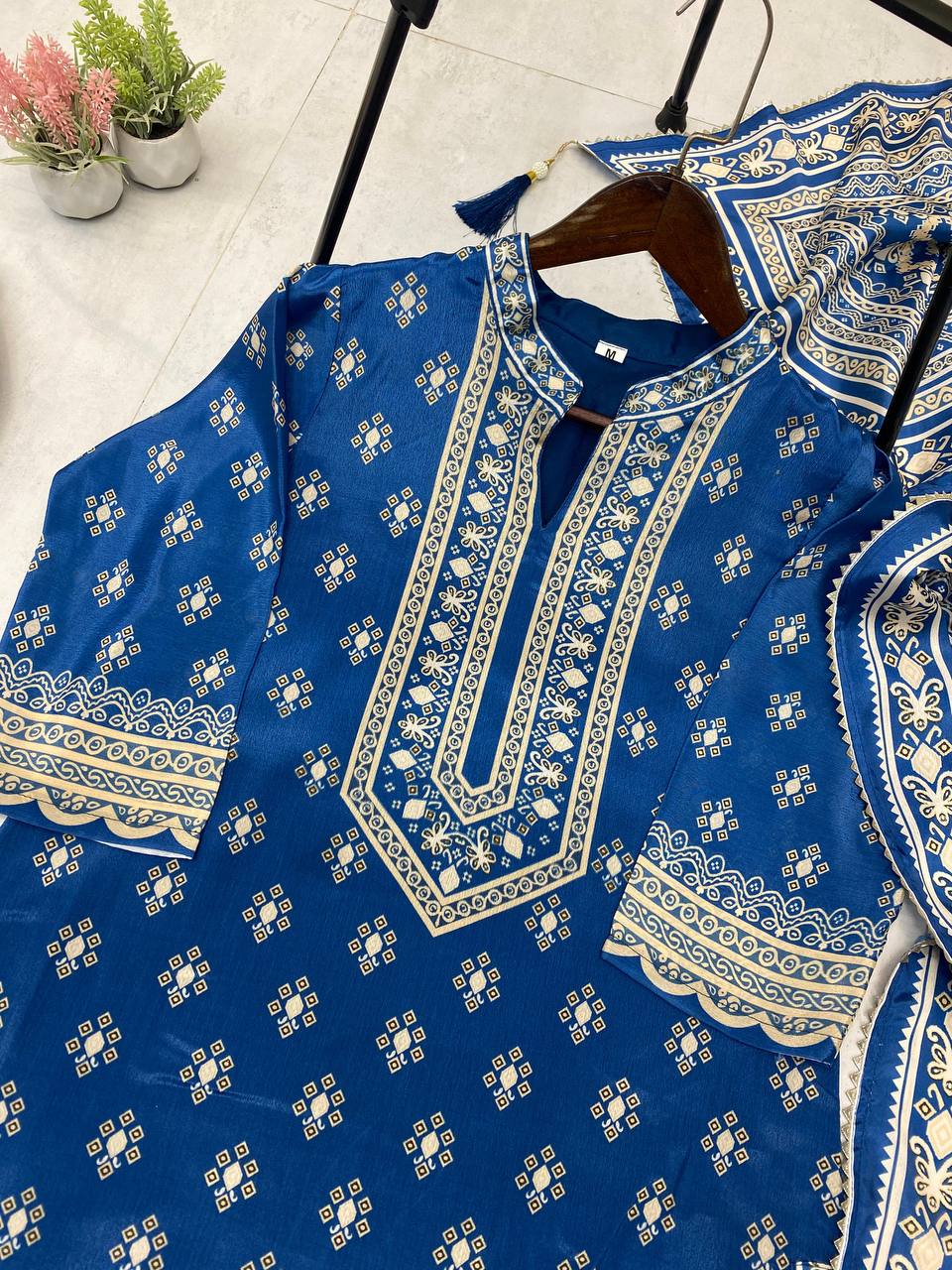 Gorgeous Blue Color Mirror Work Sharara Suit