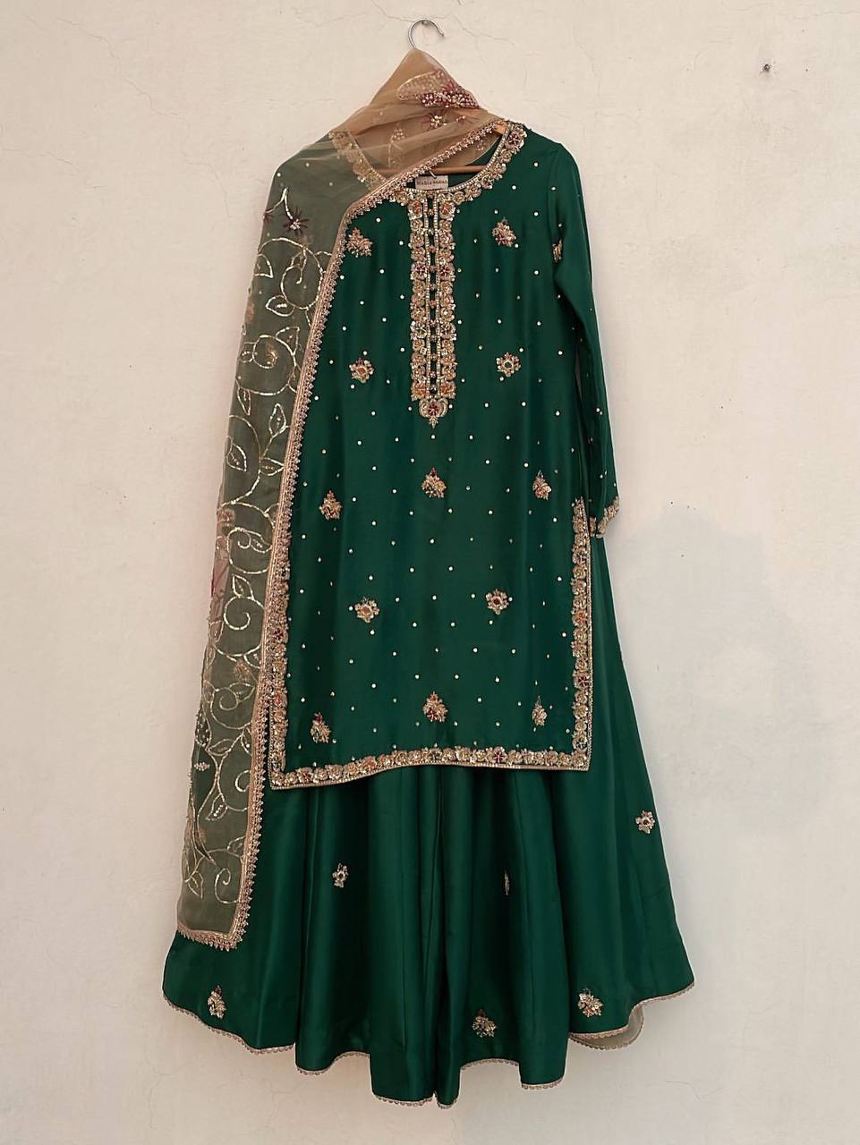 Trendy Green Color Sequence Work Palazzo Suit