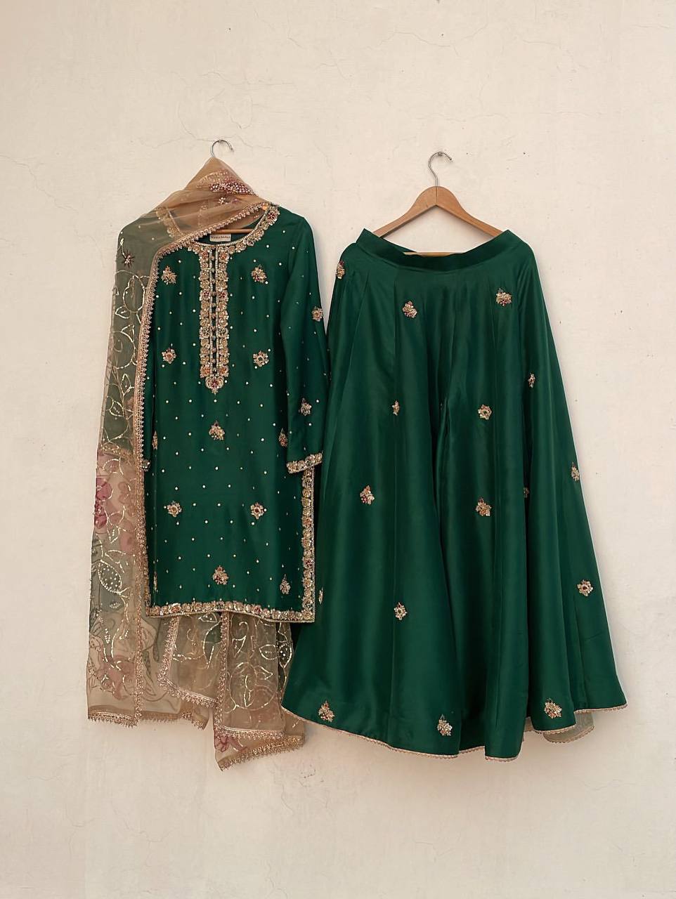 Trendy Green Color Sequence Work Palazzo Suit