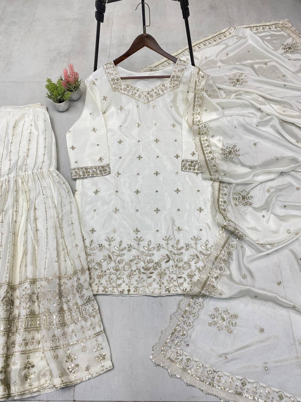 Attractive White Color Sequence Work Sharara Suit