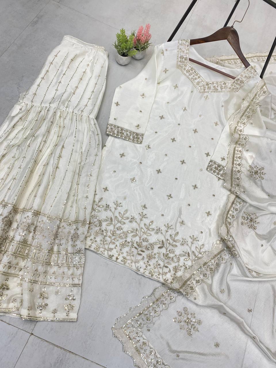 Attractive White Color Sequence Work Sharara Suit