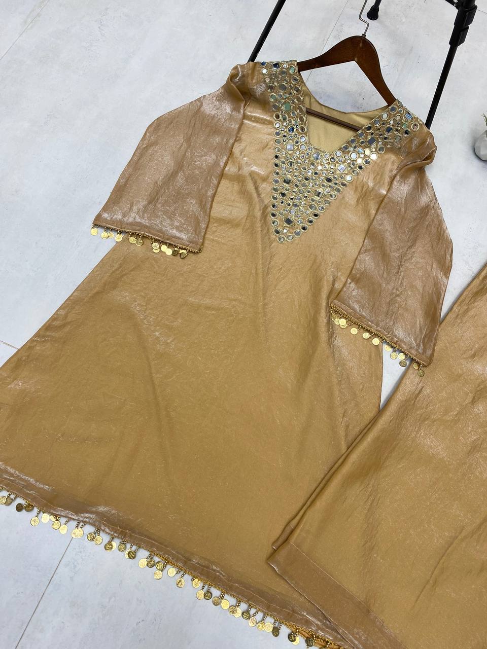 Alluring Brown Color Embroidery Work Palazzo Suit