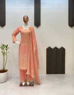 Awesome Peach Color Sequence Work Georgette Palazzo Suit