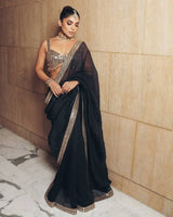 Pure Satin Silk Saree with Original Mirror & Embroidery Work