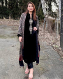 Stylish Black Velvet Sequence Work Palazzo Suit