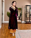 Gorgeous Maroon Velvet Sequence Work Palazzo Suit