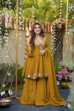 Charming Yellow Cosmos Mirror Work Sharara Suit