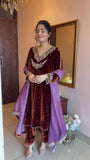 Gorgeous Purple Velvet Sequence Work Sharara Suit