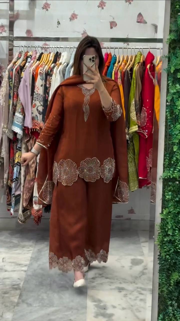 Exclusive Red Rangoli Beads Work Sharara Suit