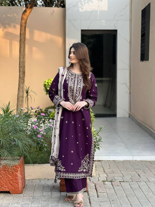 Exclusive Purple Faux Georgette with Sequence Work Sharara Suit