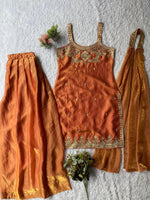 Stunning Orange Gym Choo Sequence Embroidery Sharara Suit