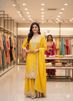 Lovely Yellow Chinon with Sequence Embroidery Sharara Suit