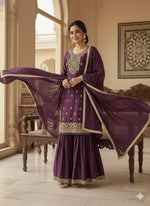 Elegant Maroon Silk with Sequence Embroidery Sharara Suit