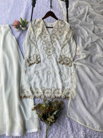 Pretty White Georgette Sequence Embroidery Sharara Suit