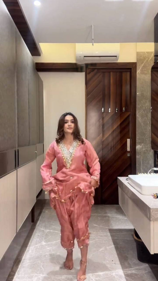 Pretty Pink Color with Sequence Embroidery Sharara Set