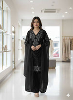 Charming Black Georgette with Sequence Embroidery Sharara Suit