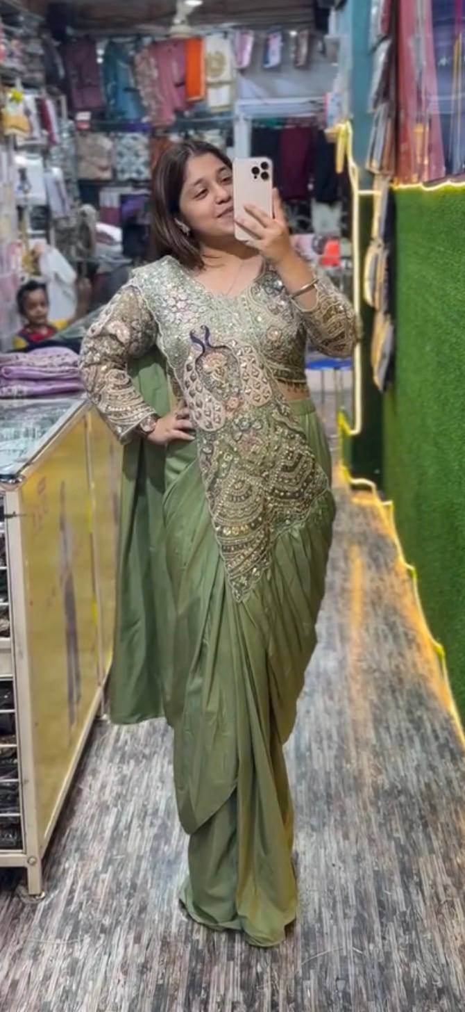 Dual Sequins Embroidered Rangoli Silk Ready-to-Wear Saree