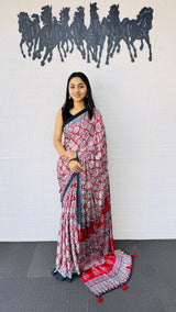 Luxury Mirror Work Satin Silk Saree with Latkan Pallu – Festive Designer Drapes