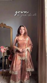Aqua Elegance Mirror Work Sharara Set
