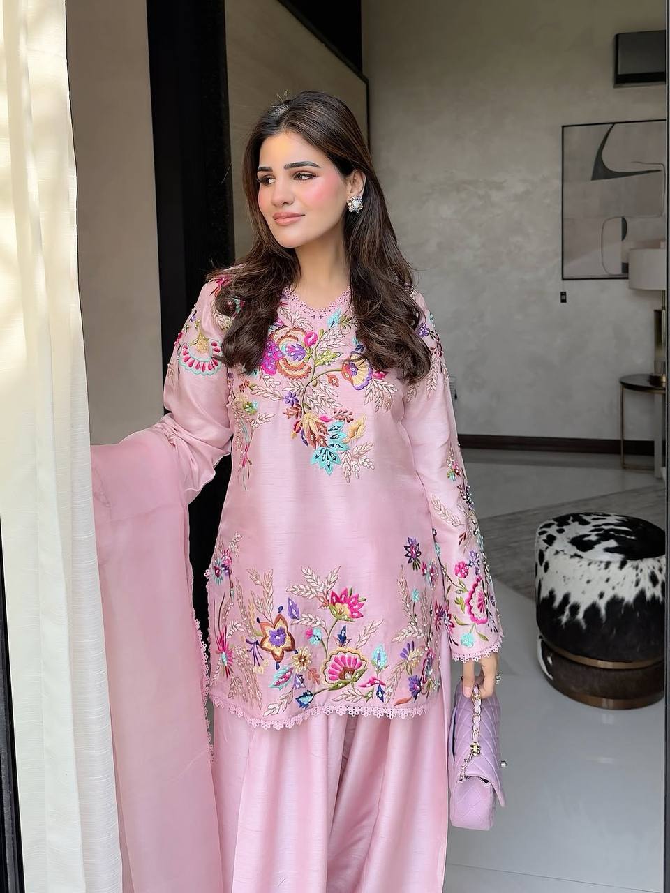 Elegant Crepe Silk Farshi Salwaar Suit Set